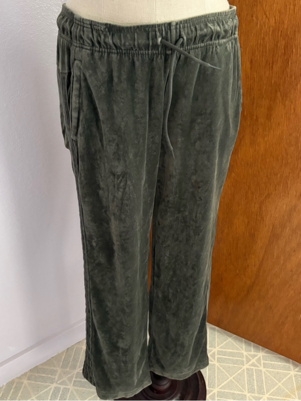 SOLD ADIDAS Women's sz M Velour Gray Green Track Pants 3 Stripes EB3782